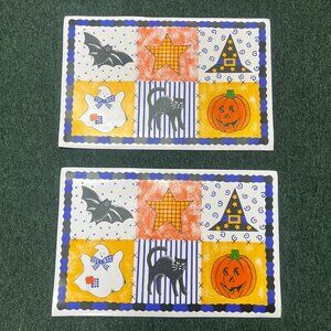 Vinyl Placemats Cushioned Spooky Set of 2 Cat , Bat , Ghost , Pumpkin , Witchy